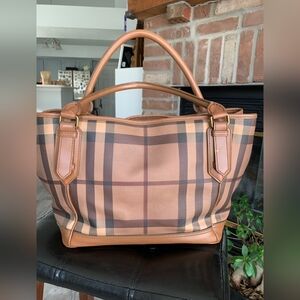 Burberry Tan and Brown Checkered Tote